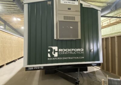 hitch end of mobile office with air conditioner/heating unit on end
