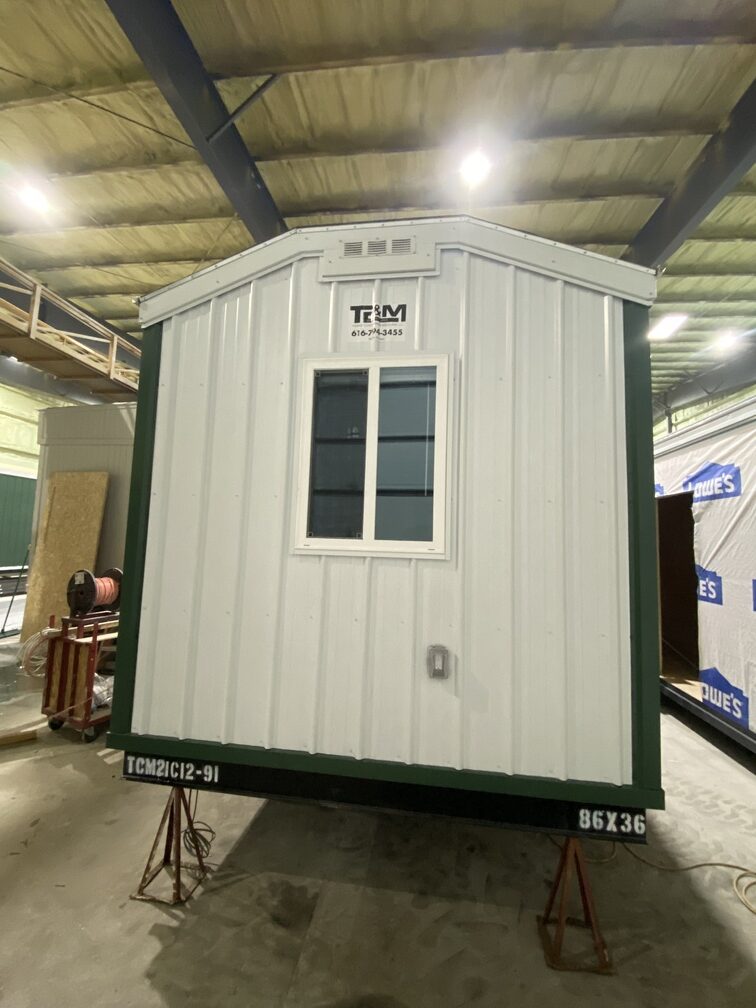 rear end of mobile office with window