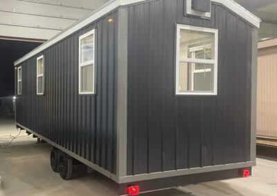 exterior of mobile office, black with gray trim